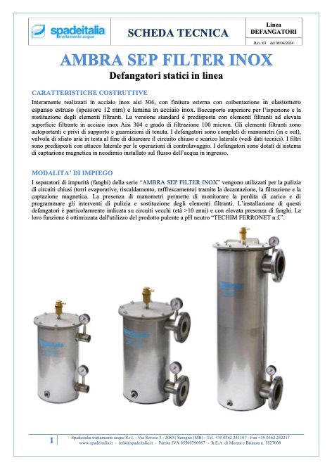 Spadeitalia - Katalog AMBRA SEP FILTER INOX