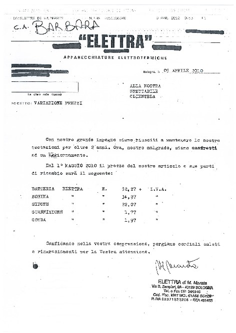Elettra - Listino prezzi MAGGIO 2010
