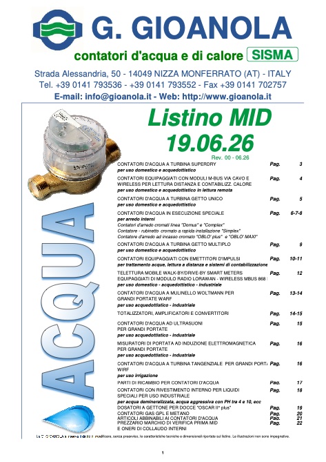 Gioanola - Listino prezzi ACQUA