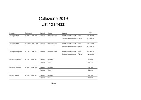 Zilio A&C - Liste de prix 2019