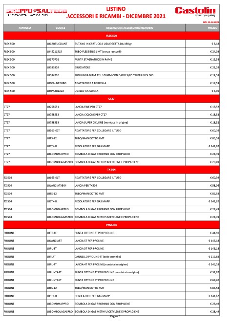 Gruppo Salteco - Lista de precios Accessori e ricambi