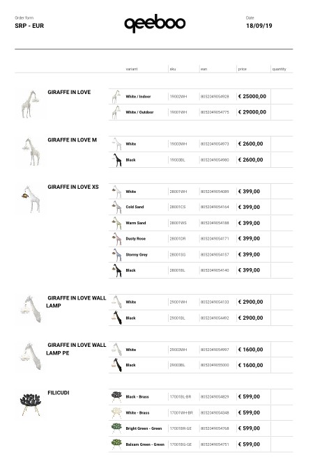 Qeeboo - Liste de prix 18/09/19