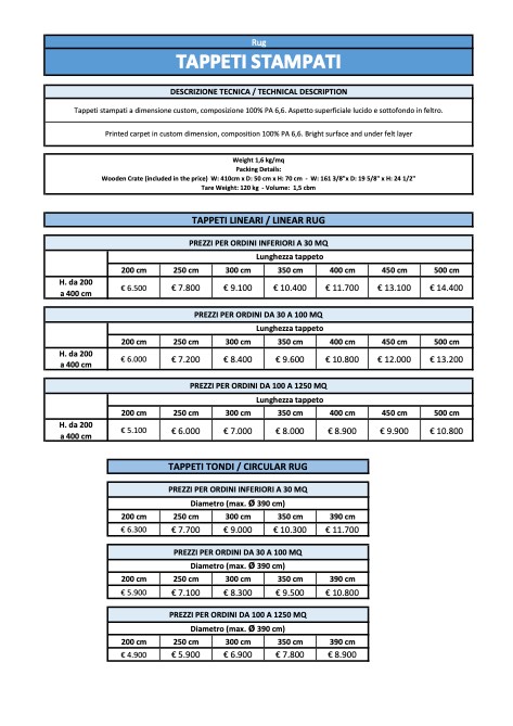 Sicis - Lista de precios Tappeti Stampati