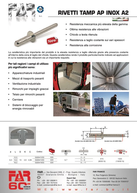 Far Rivettatrici - Catalogo Rivetti tamp ap inox a2