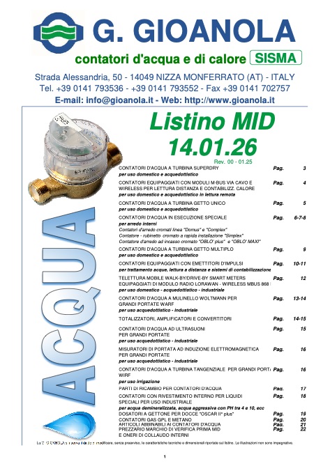 Gioanola - Listino prezzi Acqua