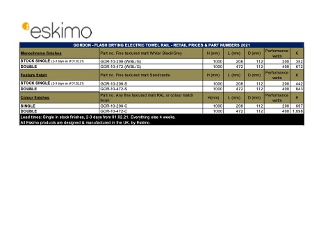 Eskimo - Listino prezzi Gordon