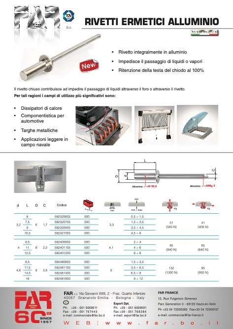 Far Rivettatrici - Catalogo Rivetti ermetici alluminio
