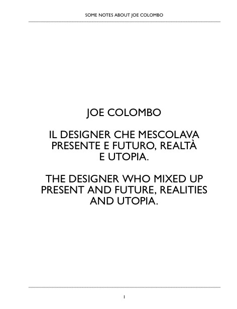 Pallucco - Catalogue Some notes about Joe Colombo