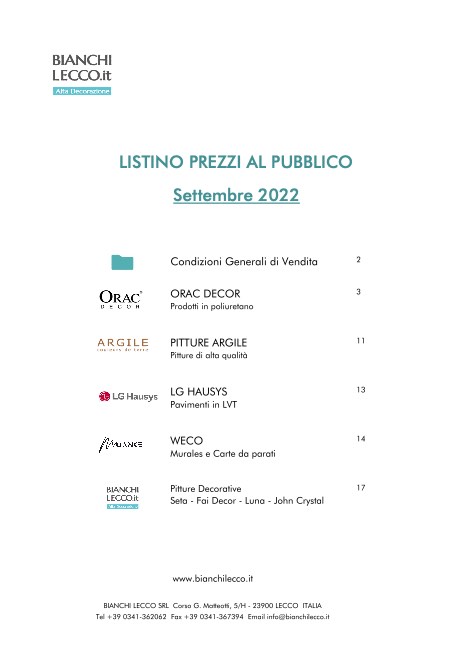 Bianchi Lecco - Liste de prix Settembre 2022