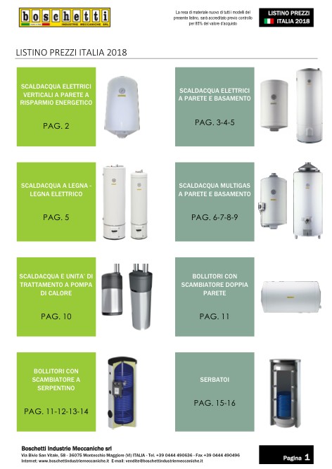 Boschetti Industrie Meccaniche - Price list 2018