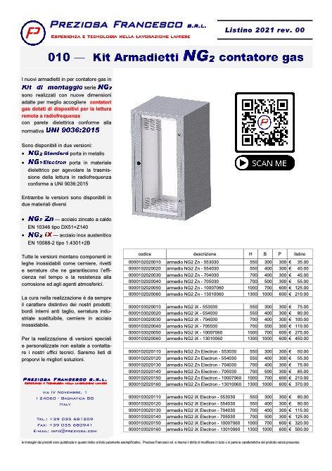 Preziosa Francesco - Price list Kit Armadietti NG2 contatore gas