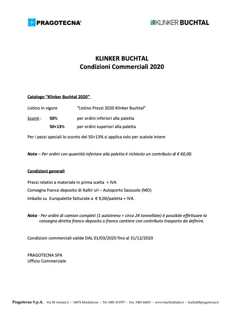 Pragotecna - Listino prezzi Condizioni 2020