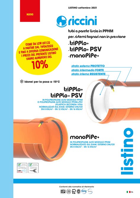 Riccini - Прайс-лист TUBI A PARETE LISCIA IN PPHM - NON IN PRESSIONE