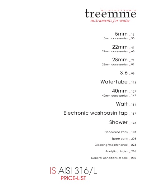 Rubinetterie Treemme - Price list Inox | AISI 316/L