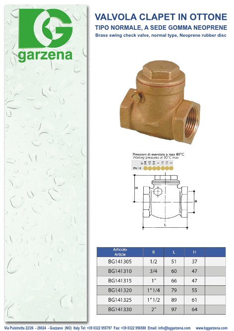 Bg Garzena - Katalog 2013 - Valvola Clapet in ottone