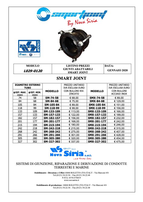 Nova Siria - Hawle - Listino prezzi Smart Joint