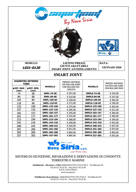 Nova Siria - Hawle - Listino prezzi Smart Joint antisfilamento
