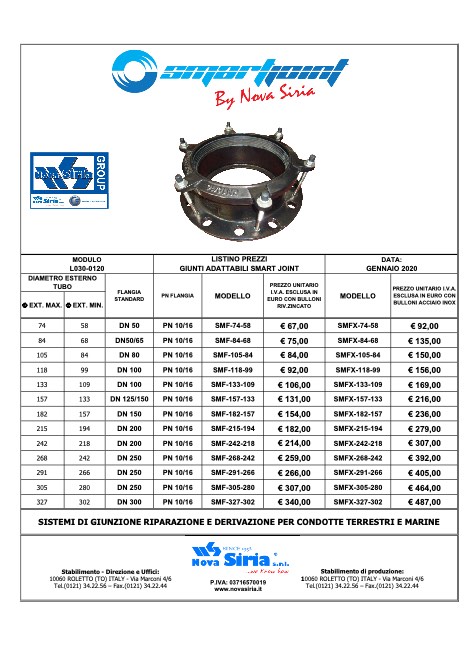 Nova Siria - Hawle - Listino prezzi Smart Joint