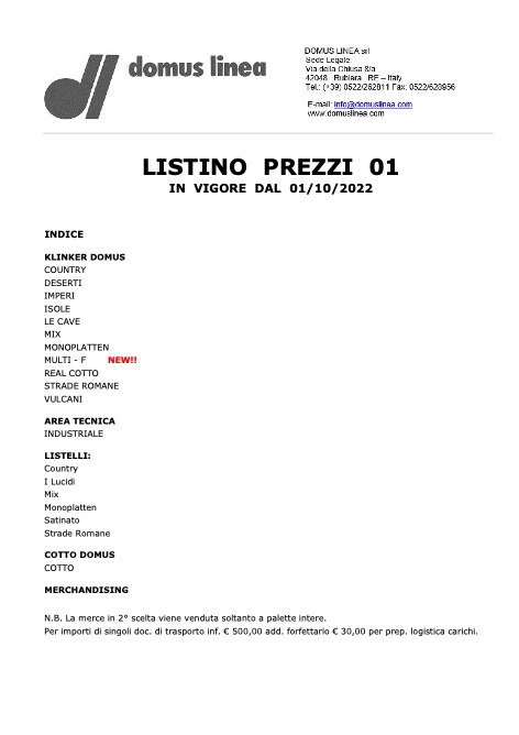 Domus Linea - Listino prezzi Ottobre 2022
