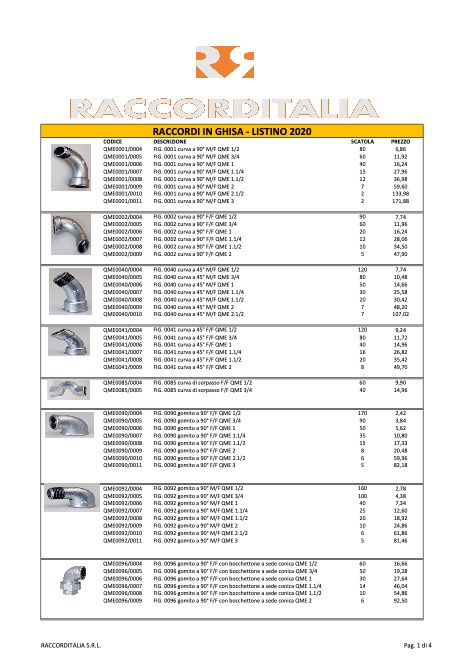 Raccorditalia - Listino prezzi RACCORDI IN GHISA