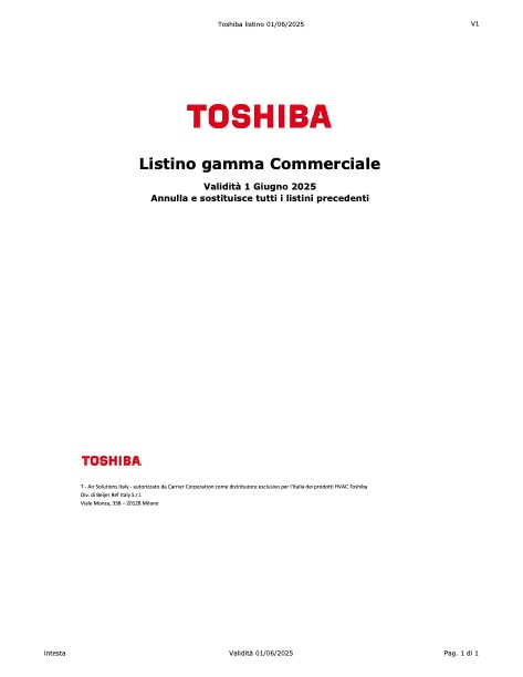 Toshiba Italia Multiclima - Listino prezzi Gamma Commerciale