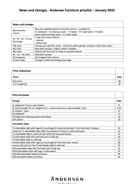Andersen - Catalogo News and changes