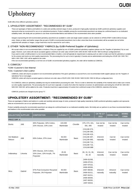 Gubi - Listino prezzi Upholstery