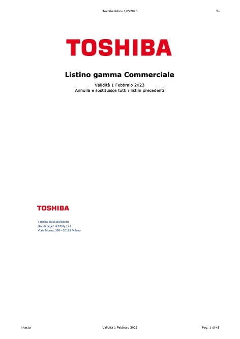Toshiba Italia Multiclima - Listino prezzi Gamma Commerciale