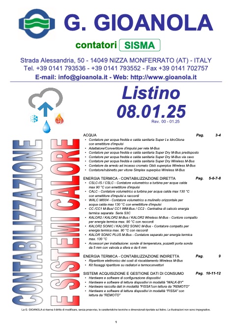 Gioanola - Listino prezzi Contabilizzazione