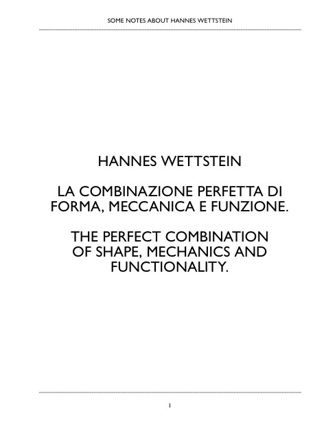 Pallucco - Catalogue Some notes about Hannes Wettstein